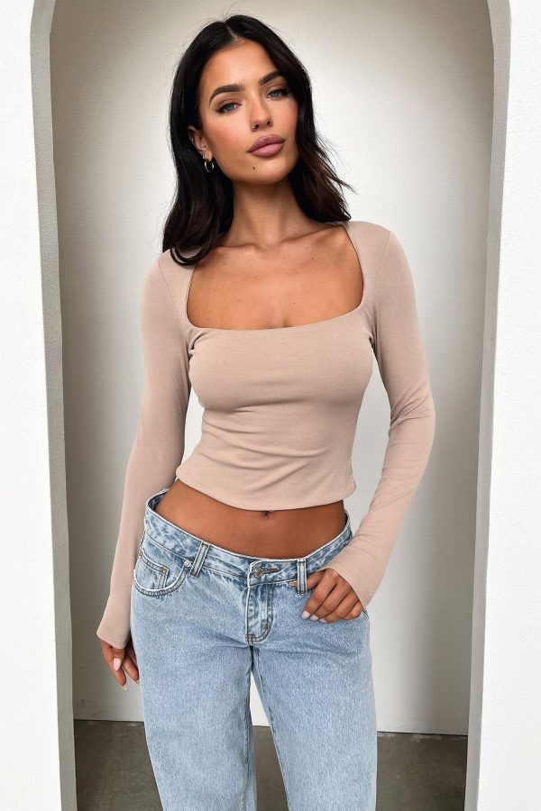Andre Long Sleeve Top - Beige Online Hot Sale