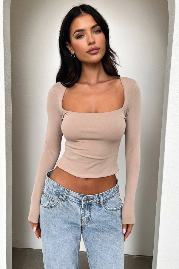 Andre Long Sleeve Top - Beige Online Hot Sale - Image 5